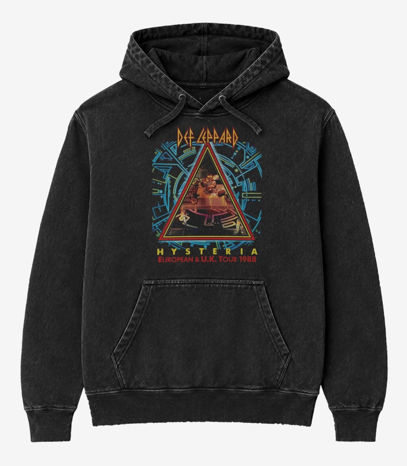 Poleron Canguro Acid Wash Negro de Def Leppard European Tour