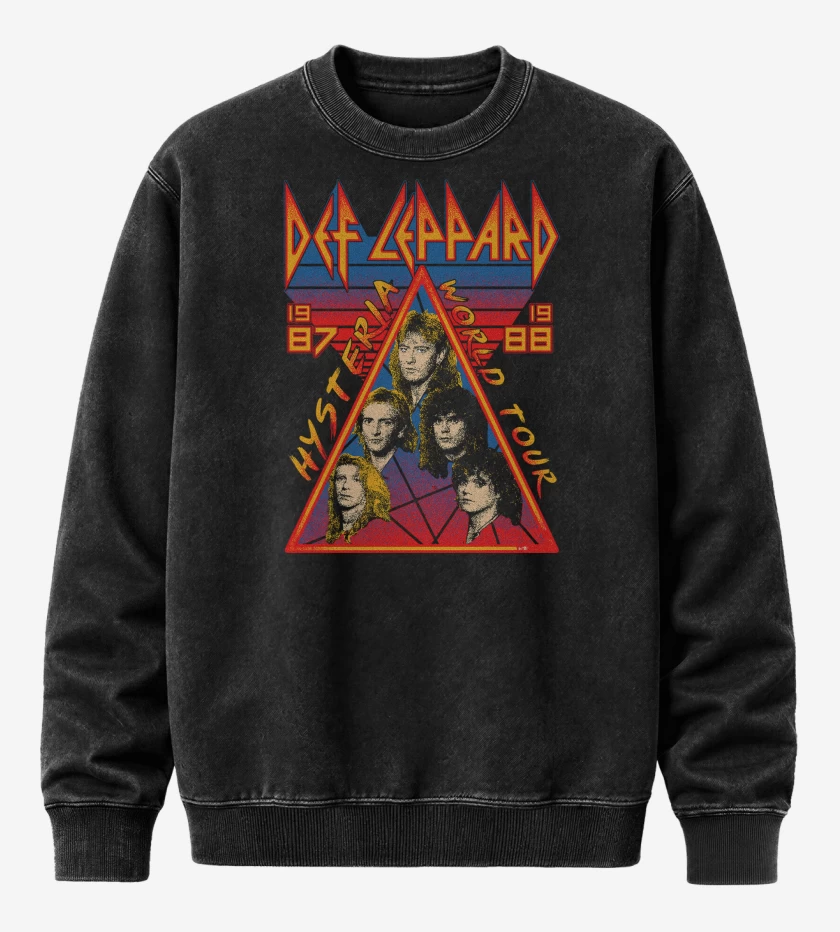 Poleron Polo Acid Wash Negro de Def Leppard Hysteria Tour