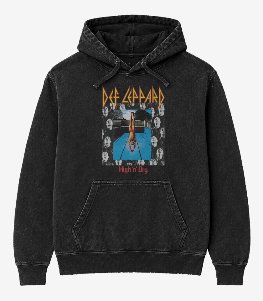 Poleron Canguro Acid Wash Negro de Def Leppard High n Dry