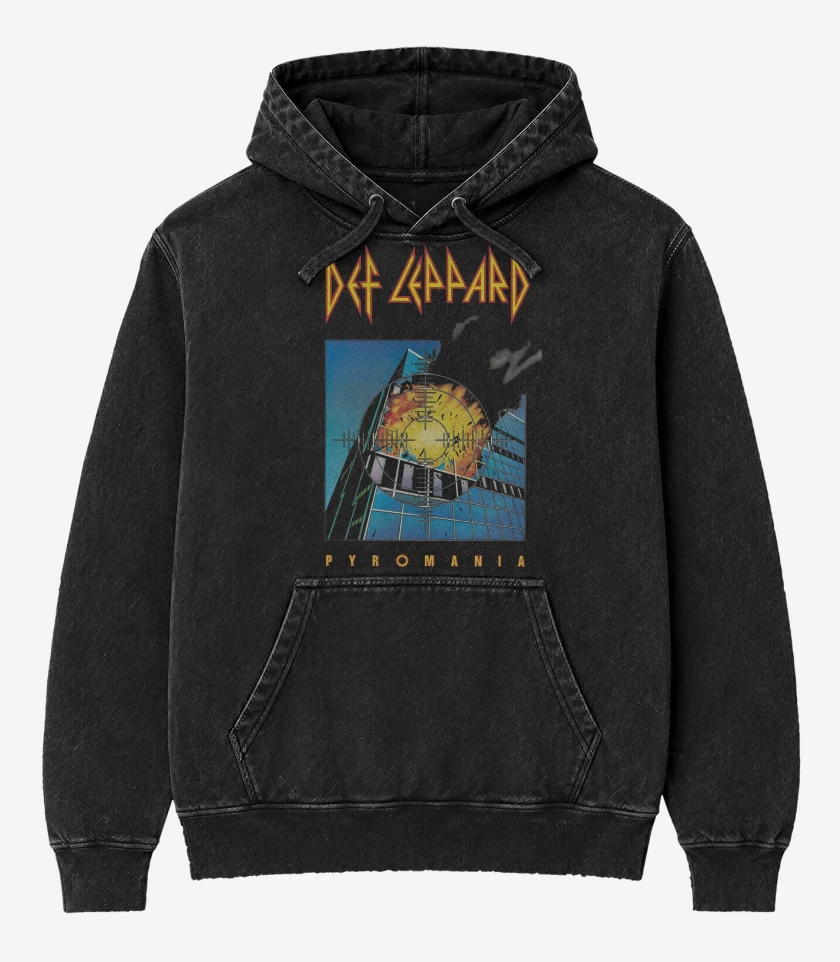 Poleron Canguro Acid Wash Negro de Def Leppad Pyromania