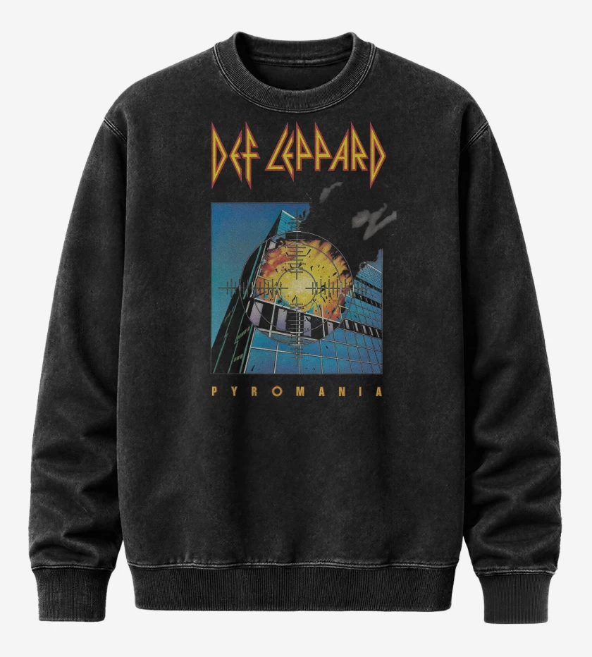 Poleron Polo Acid Wash Negro de Def Leppad Pyromania
