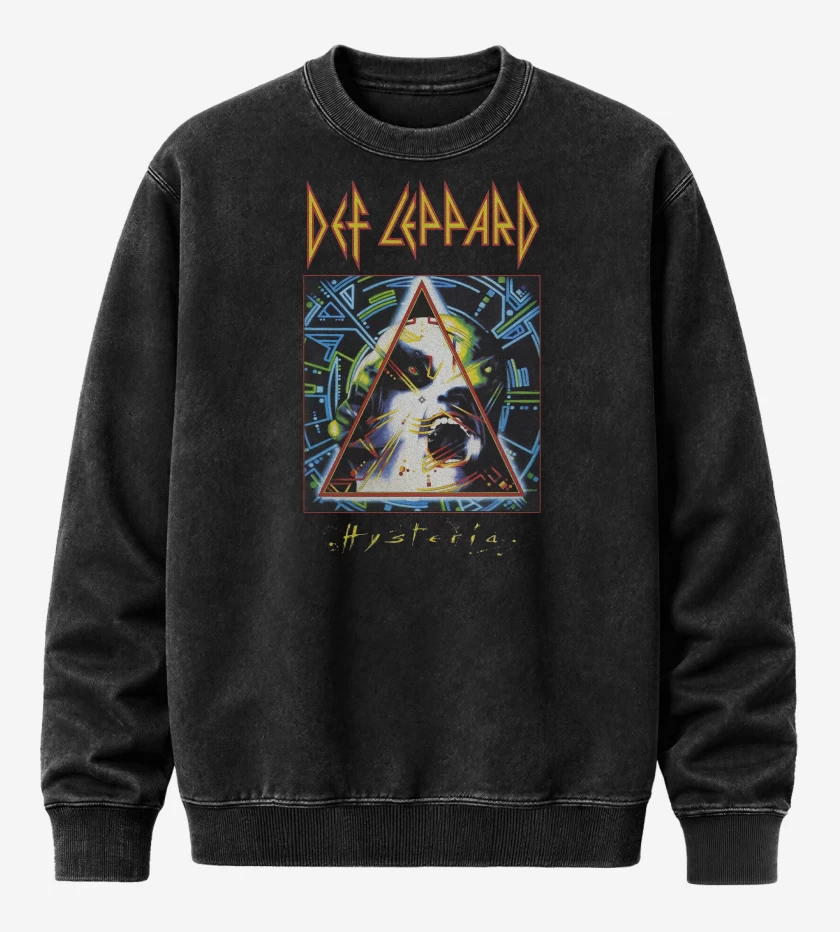 Poleron Polo Acid Wash Negro de Def Leppard Hysteria 