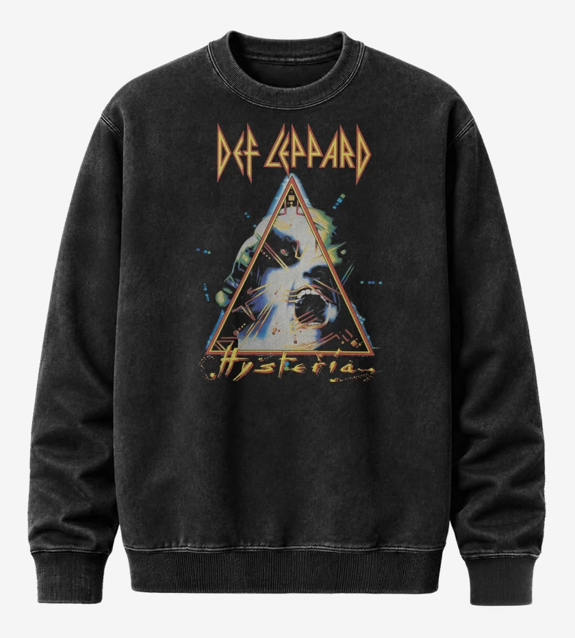 Poleron Polo Acid Wash Negro de Hysteria Def Leppard 