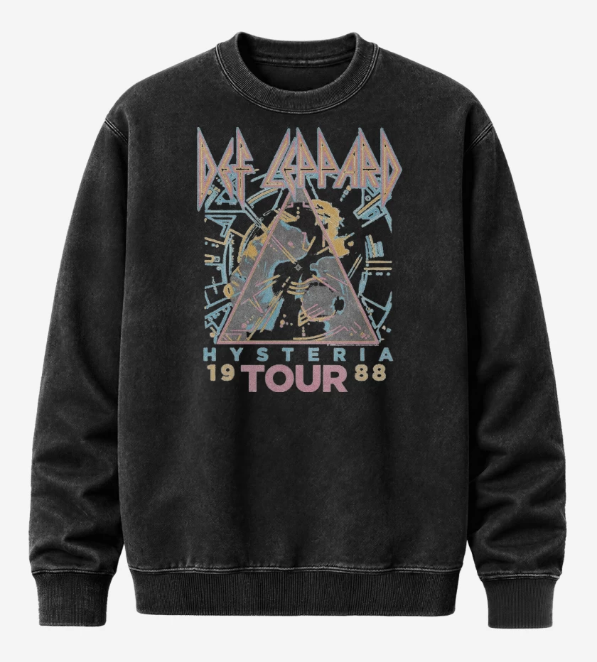 Poleron Polo Acid Wash Negro de Def Leppard Hysteria 1988