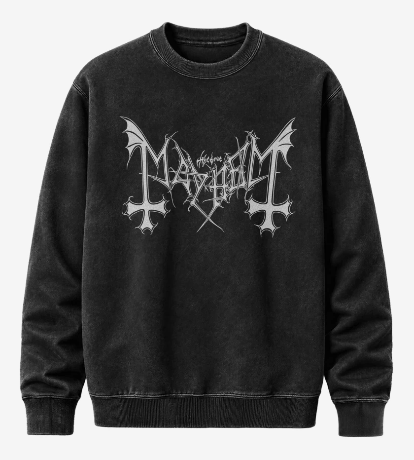 Poleron Polo Acid Wash Negro de Mayhem Logo B