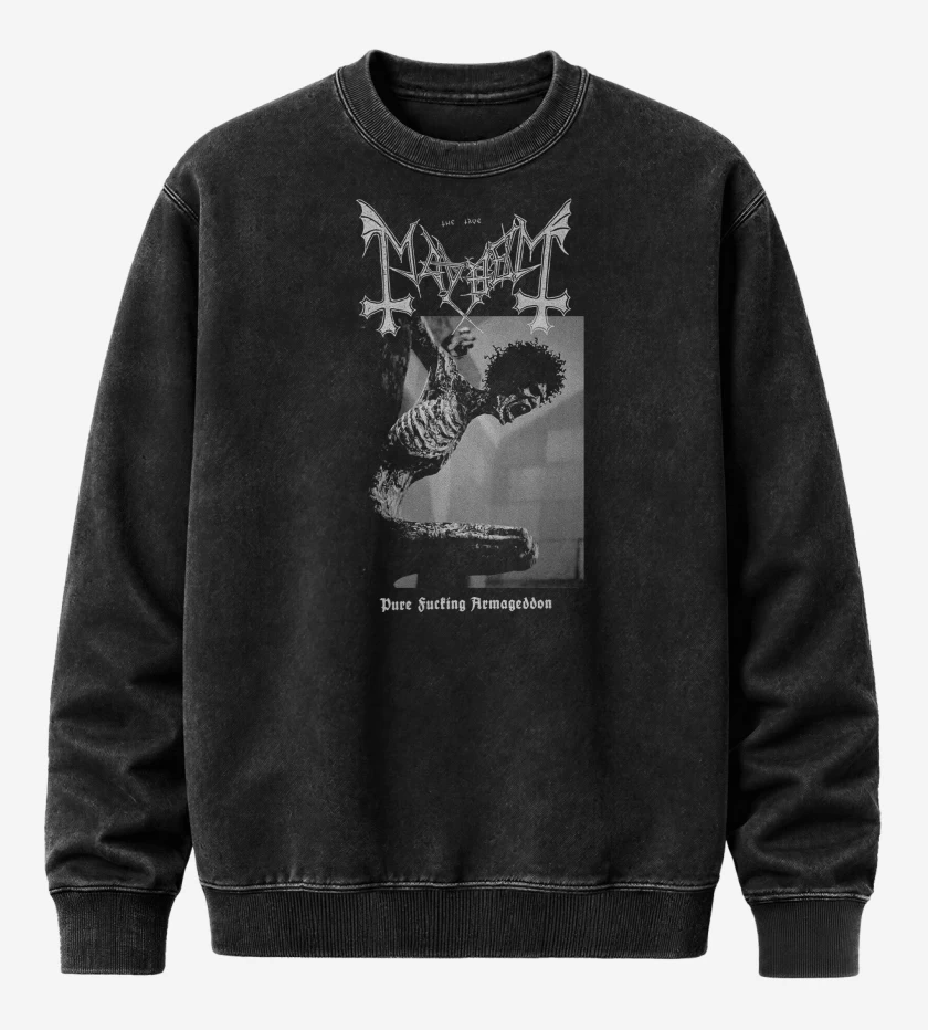 Poleron Polo Acid Wash Negro de Mayhem Pure Fucking Armageddon