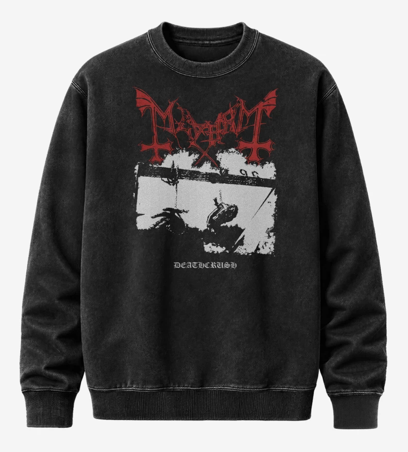Poleron Polo Acid Wash Negro de Mayhem Deathcrush