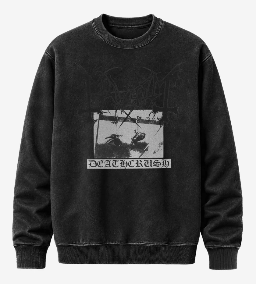 Poleron Polo Acid Wash Negro de Mayhem Deathcrush R