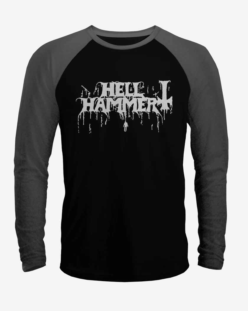 Polera Raglan Negro / Negro Heather de Hellhammer Logo B