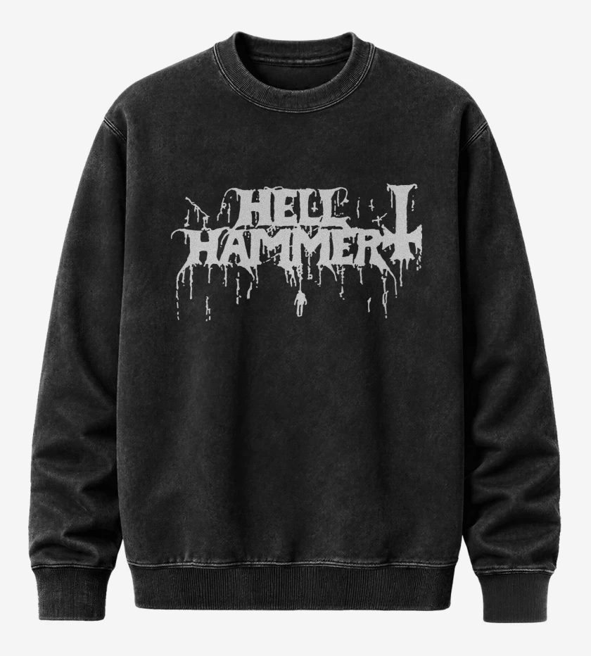 Poleron Polo Acid Wash Negro de Hellhammer Logo B