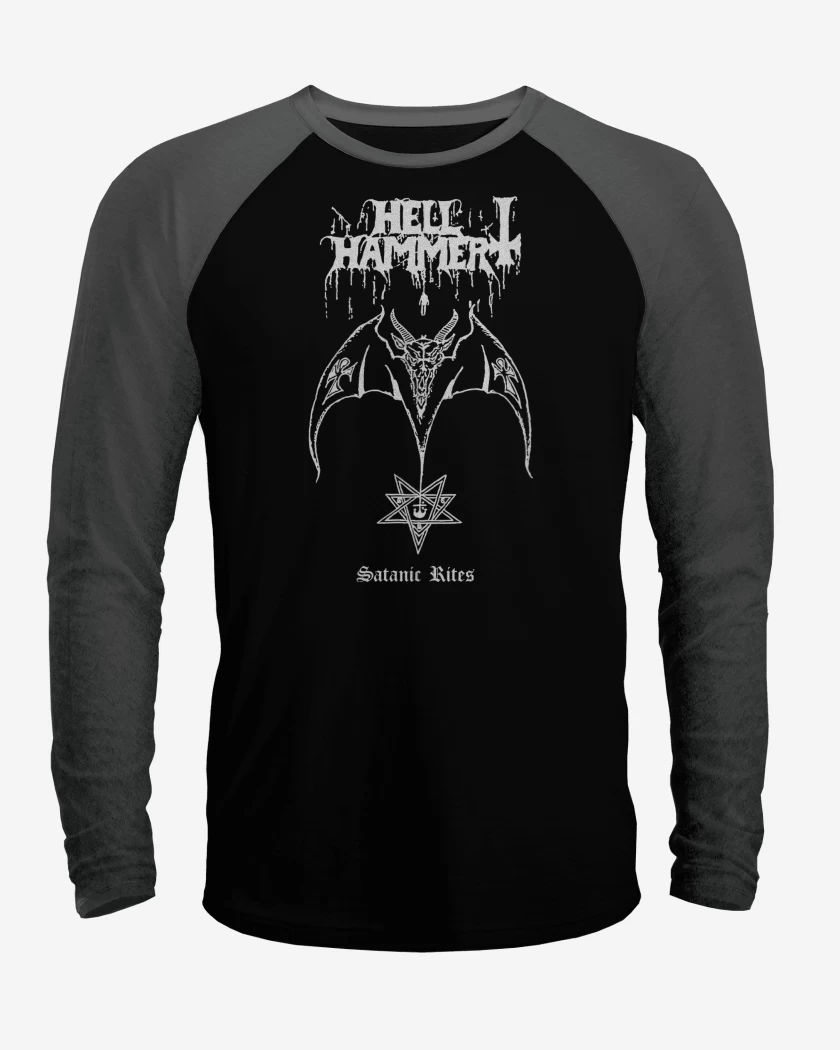 Polera Raglan Negro / Negro Heather de Hellhammer Satanic Rites B