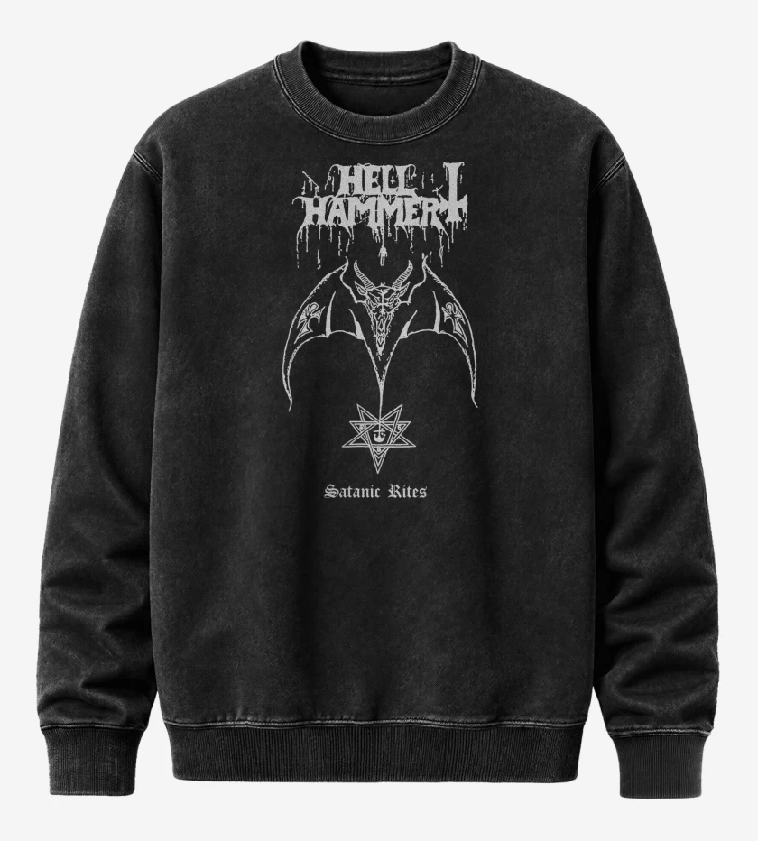 Poleron Polo Acid Wash Negro de Hellhammer Satanic Rites B
