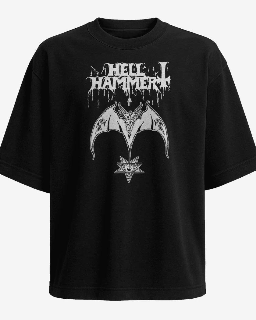 Polera Oversize Negro de Satanic Rites Hellhammer