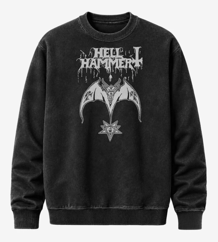 Poleron Polo Acid Wash Negro de Satanic Rites Hellhammer