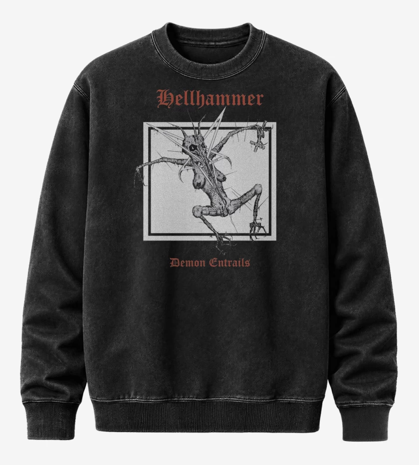 Poleron Polo Acid Wash Negro de Hellhammer Demon Entrails