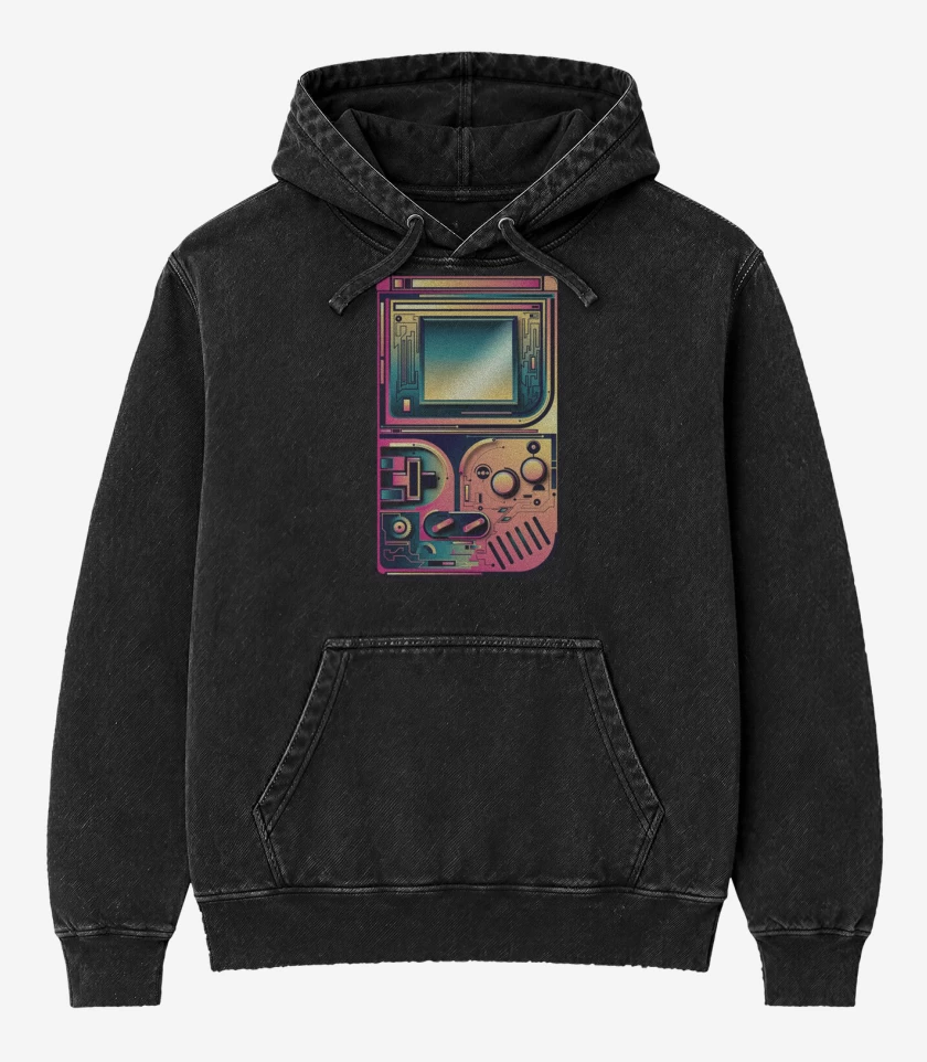 Poleron Canguro Acid Wash Negro de Game boy