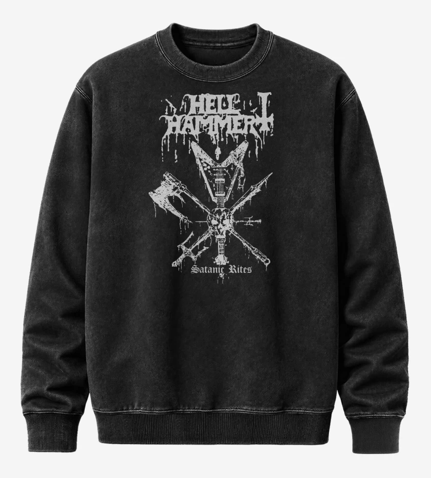 Poleron Polo Acid Wash Negro de Hellhammer Ritos Satanicos 