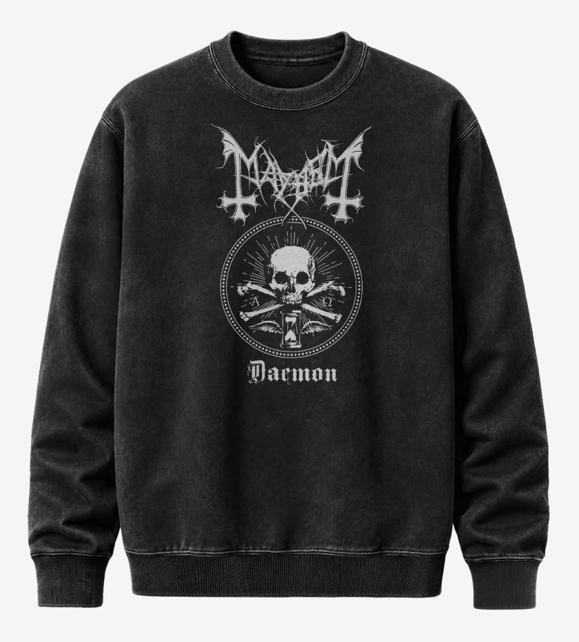 Poleron Polo Acid Wash Negro de Mayhem Daemon Skull