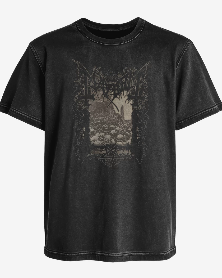 Polera desgastada Mayhem Chainsaw Gutsfuck