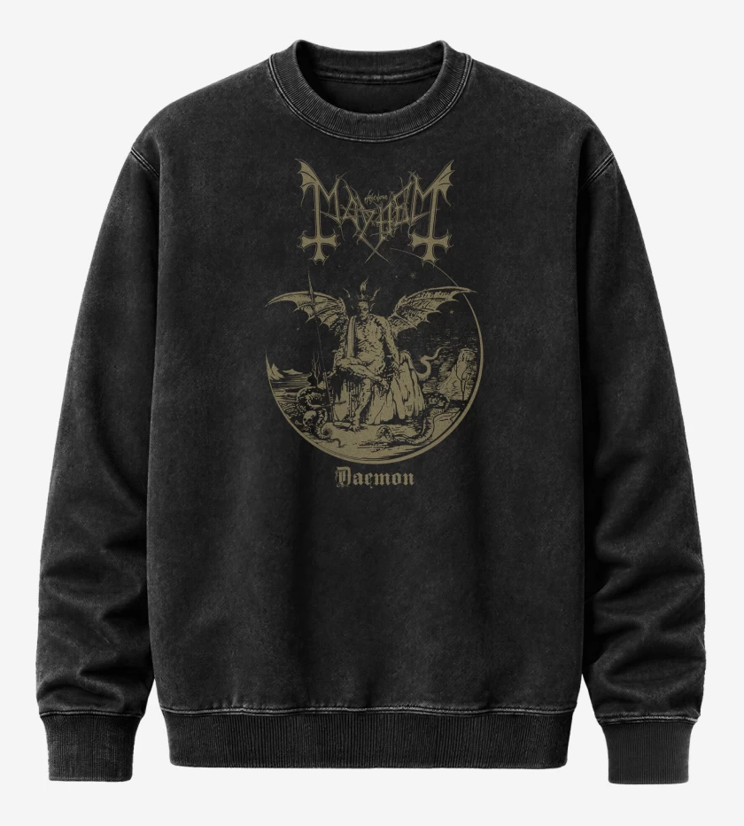 Poleron Polo Acid Wash Negro de Mayhem Daemon Lucifer