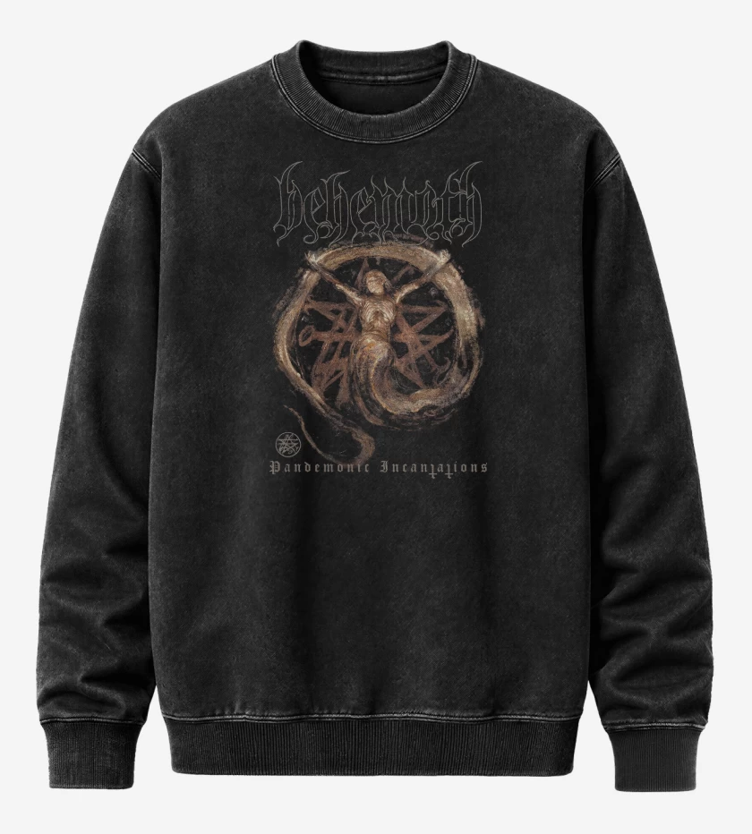 Poleron Polo Acid Wash Negro de Behemoth Pandemonic Incantations