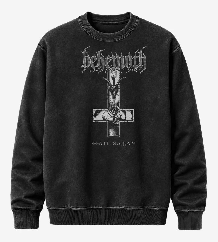Poleron Polo Acid Wash Negro de Behemoth Hail Satan