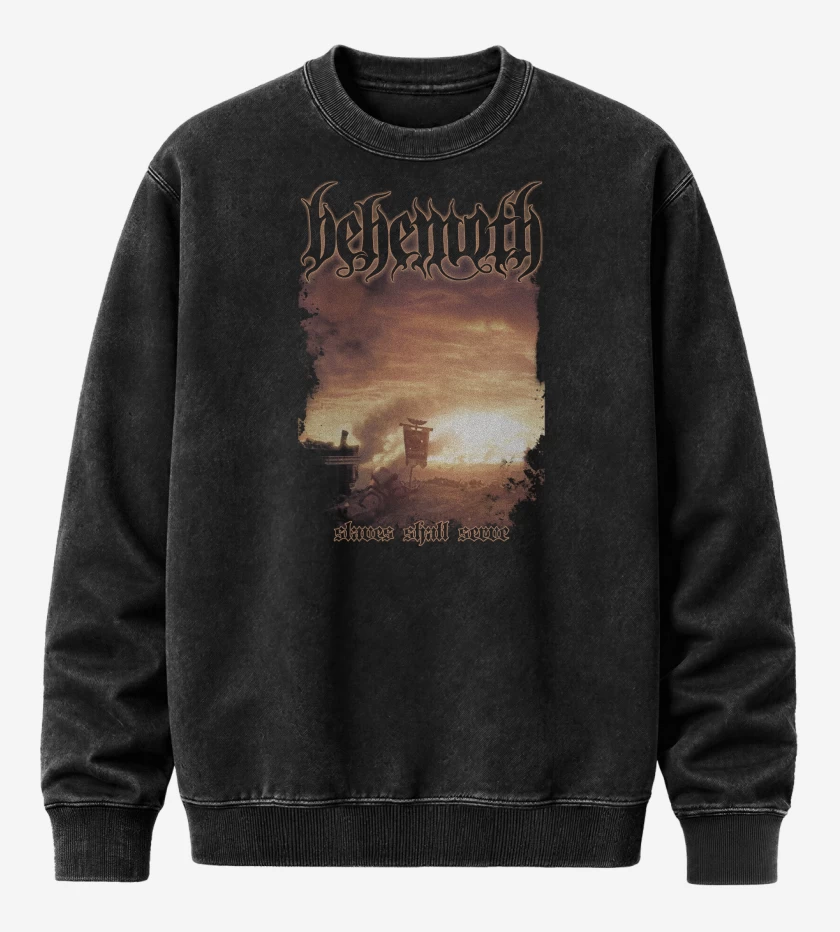 Poleron Polo Acid Wash Negro de Behemoth Slaves Shall Serve