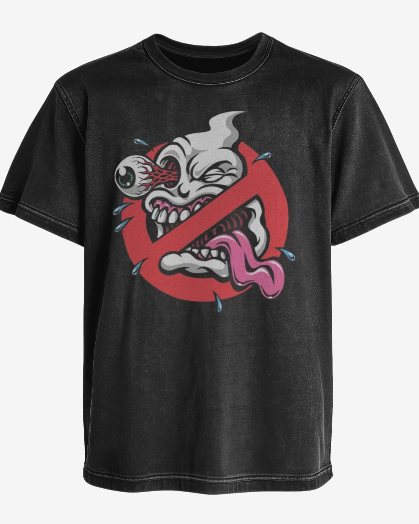 Polera desgastada Negro de Ghost buster impresion directa