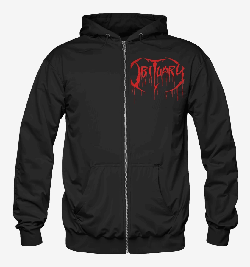 Poleron Canguro con cierre Negro de Obiturary Logo