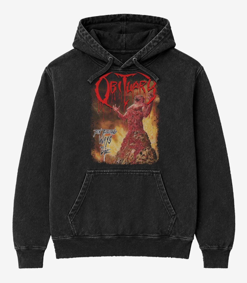 Poleron Canguro Acid Wash Negro de Obituary Ten Thousand Ways to Die 