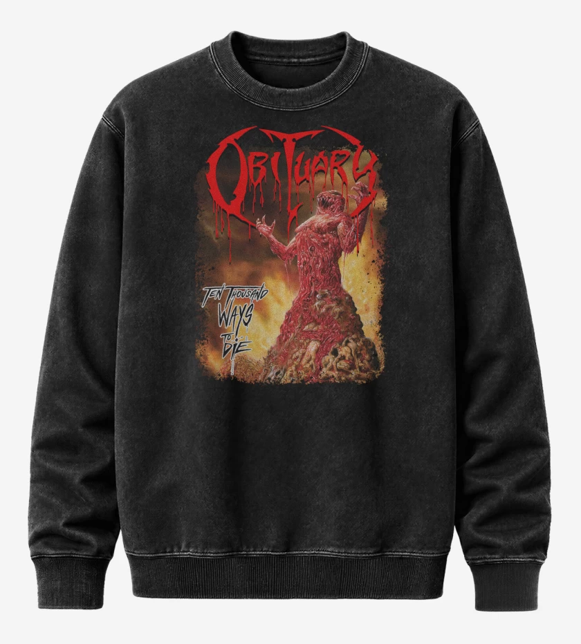 Poleron Polo Acid Wash Negro de Obituary Ten Thousand Ways to Die 