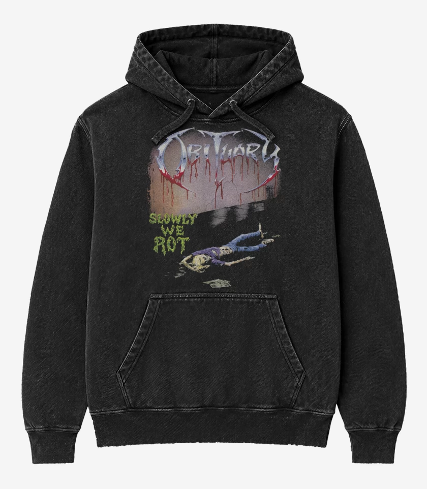 Poleron Canguro Acid Wash Negro de Obiturary Slowly We Rot
