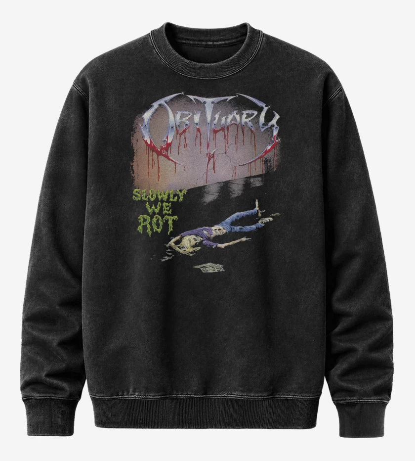 Poleron Polo Acid Wash Negro de Obiturary Slowly We Rot