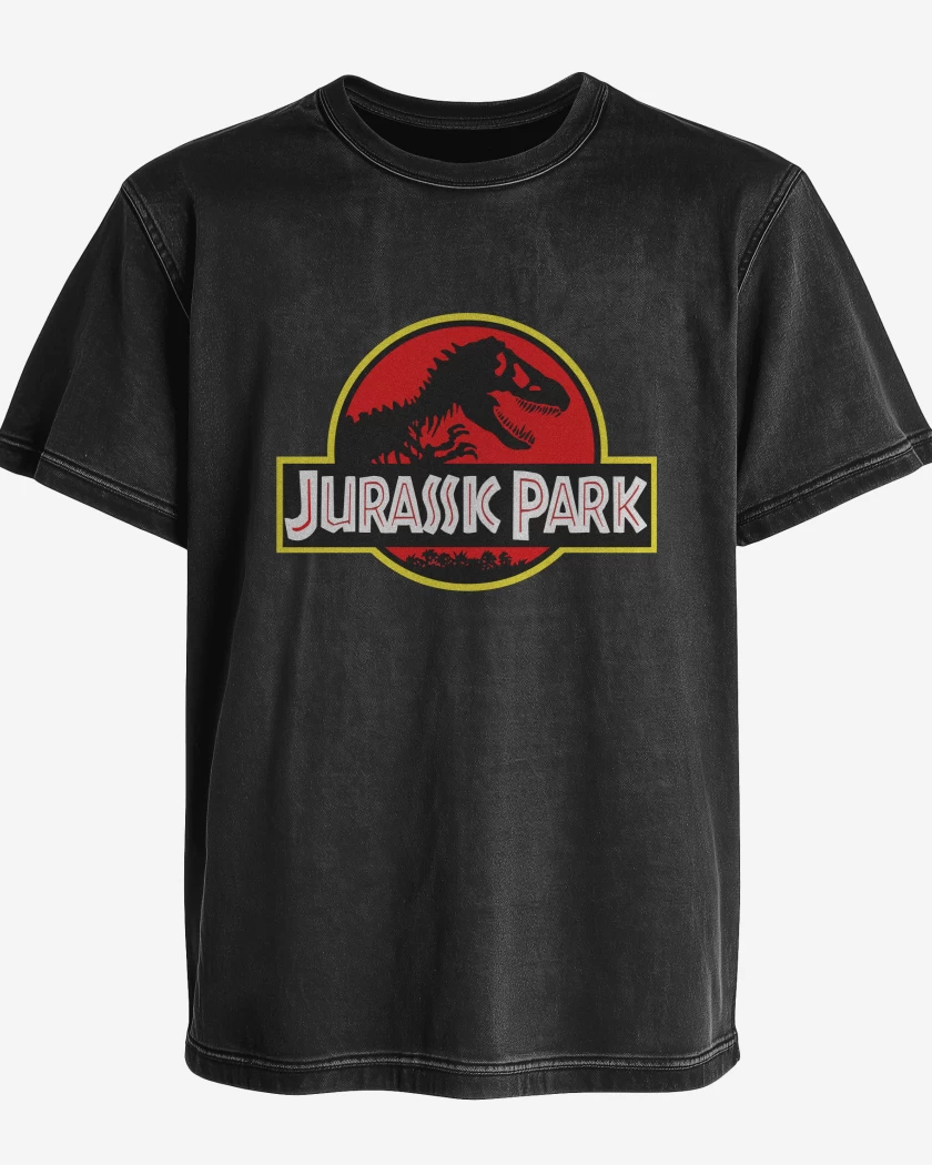 Polera desgastada Negro de Jurassic Park Original Logo