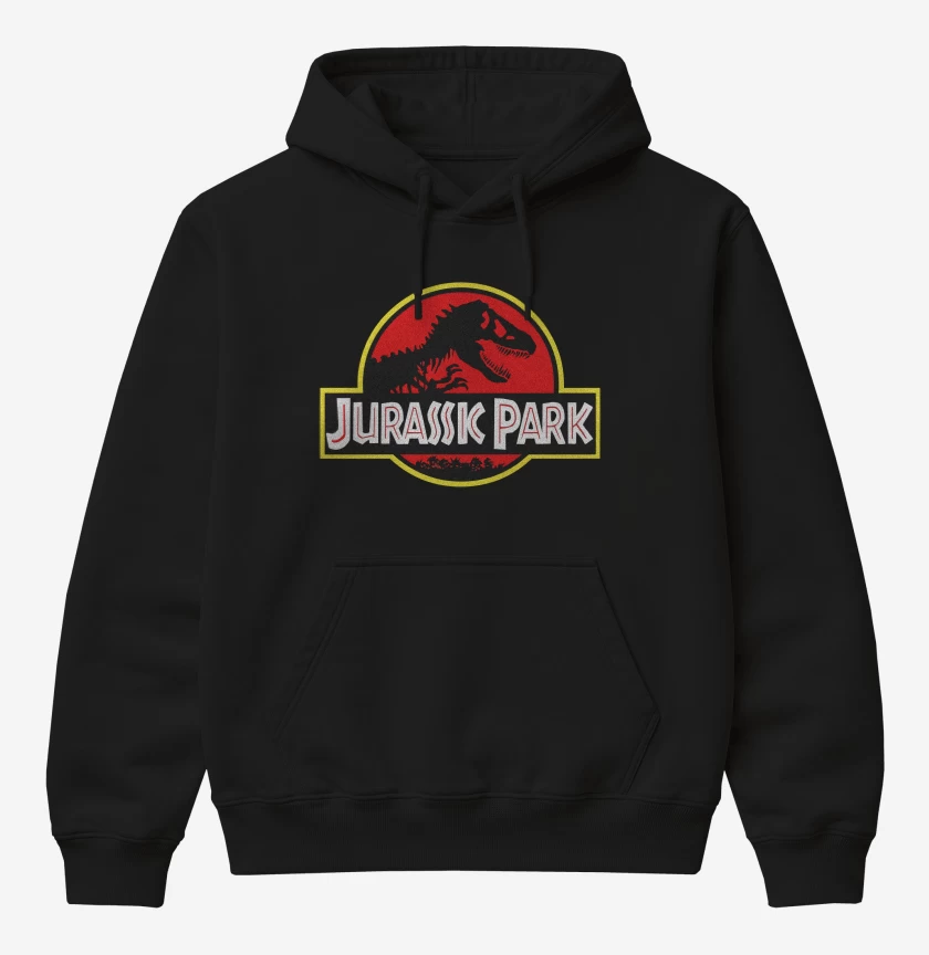 Poleron Canguro básico Negro de Jurassic Park Original Logo