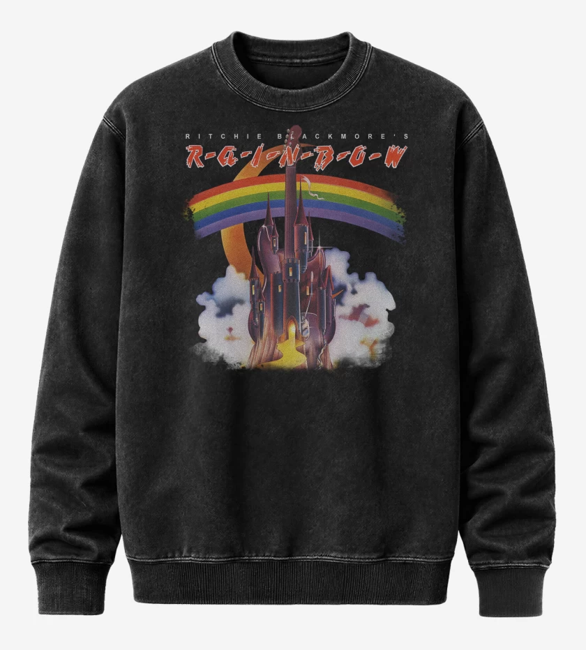 Poleron Polo Acid Wash Negro de Ritchie Blackmores Rainbow