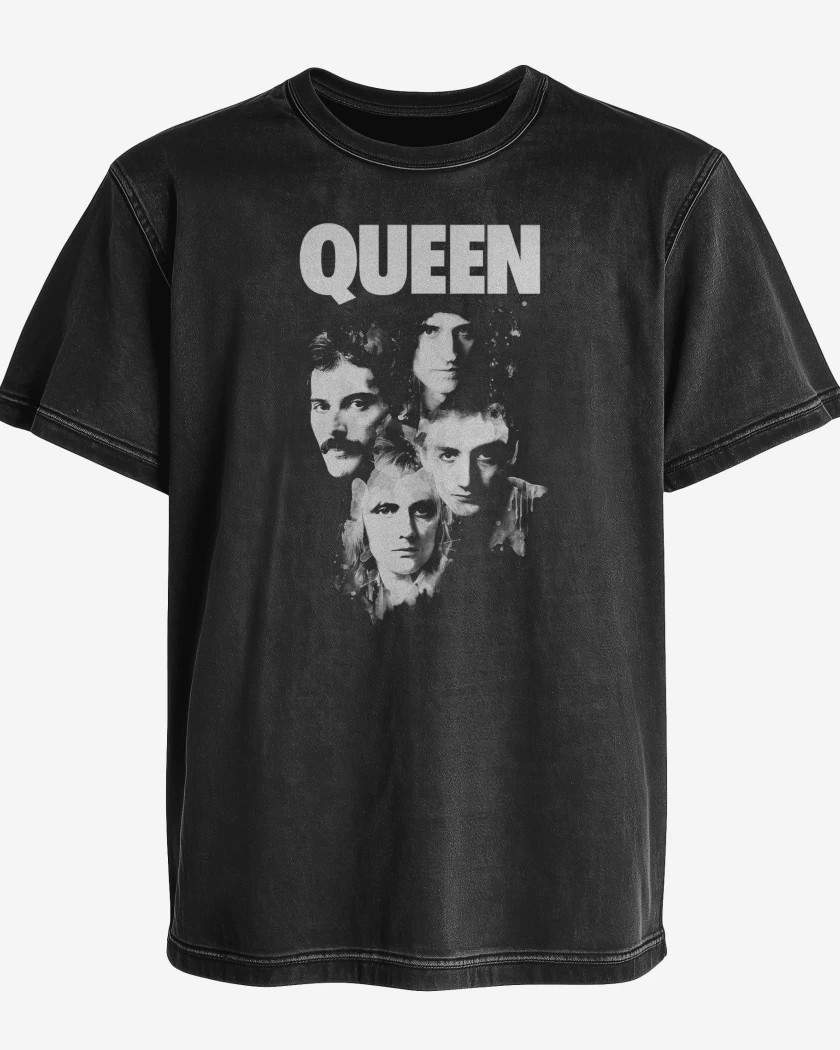 Polera desgastada Negro de Queen Faces