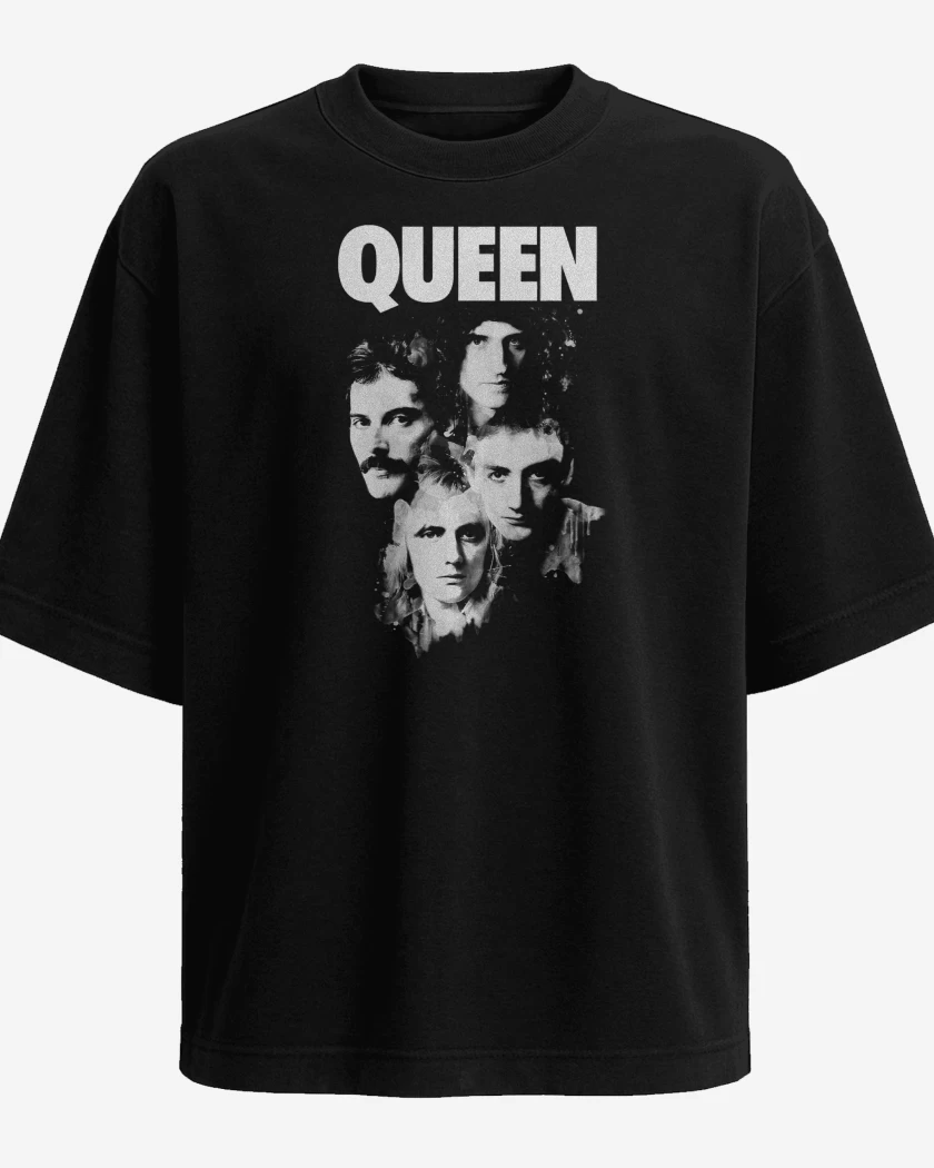 Polera Oversize Negro de Queen Faces