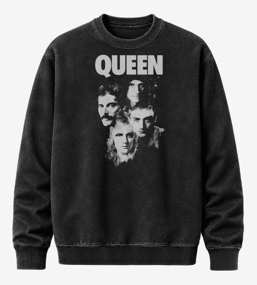 Poleron Polo Acid Wash Negro de Queen Faces