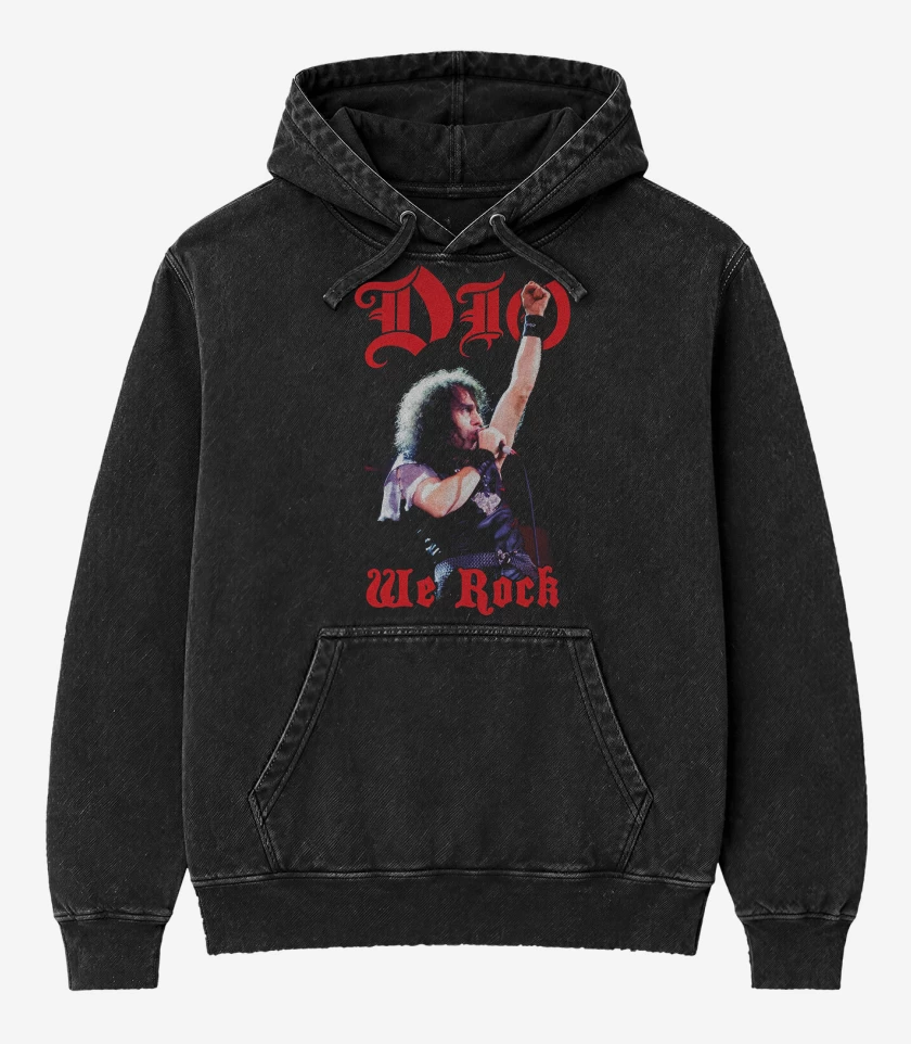 Poleron Canguro Acid Wash Negro de DIO We Rock