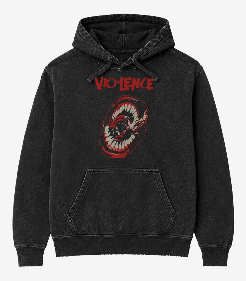 Poleron Canguro Acid Wash Negro de Violence Eternal Nightmare
