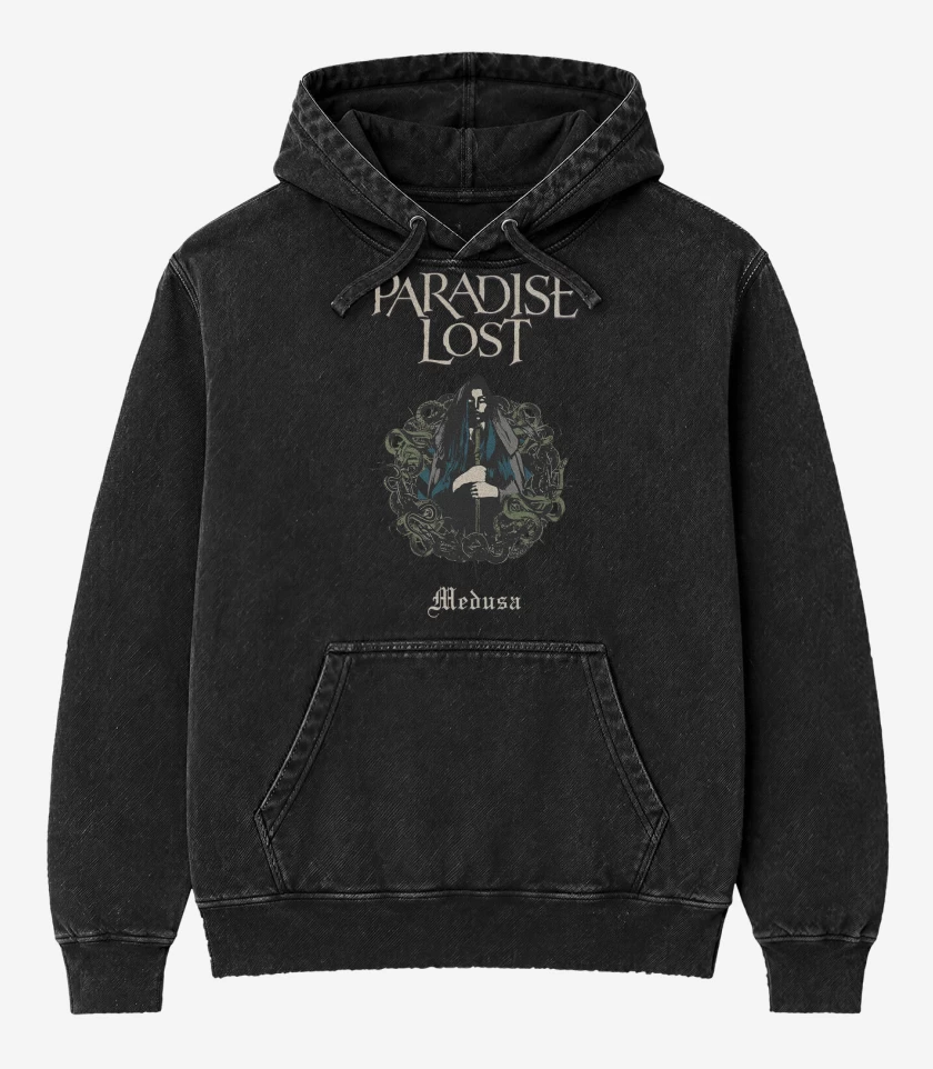 Poleron Canguro Acid Wash Negro de Paradise Lost Medusa