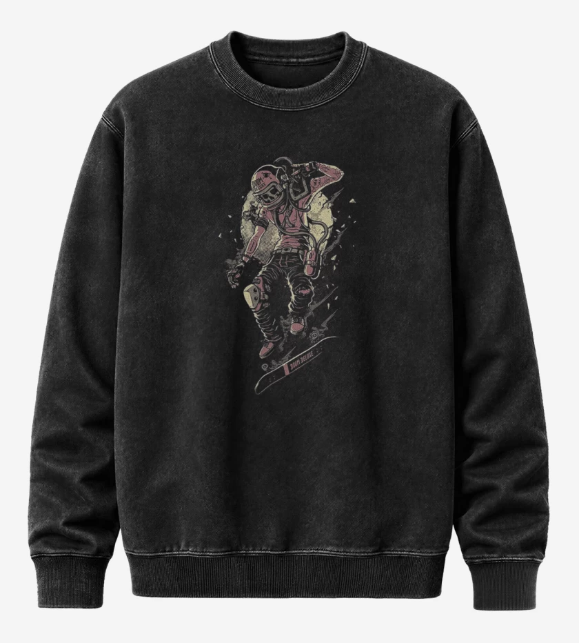 Poleron Polo Acid Wash Negro de Skeleton skater