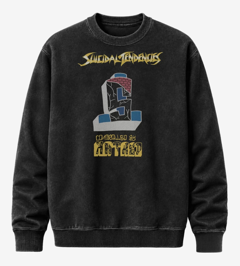 Poleron Polo Acid Wash Negro de Suicidal Tendencies Controlled by Hatred