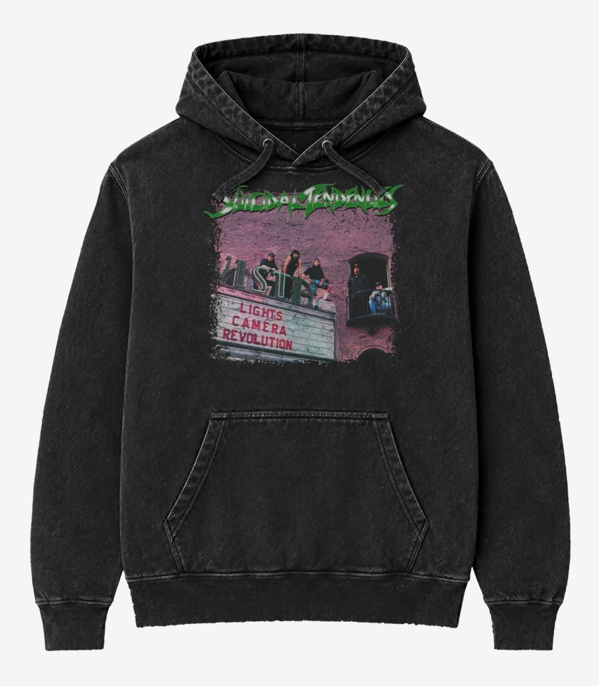 Poleron Canguro Acid Wash Negro de Suicidal Tendencies Lights Camera Revolution