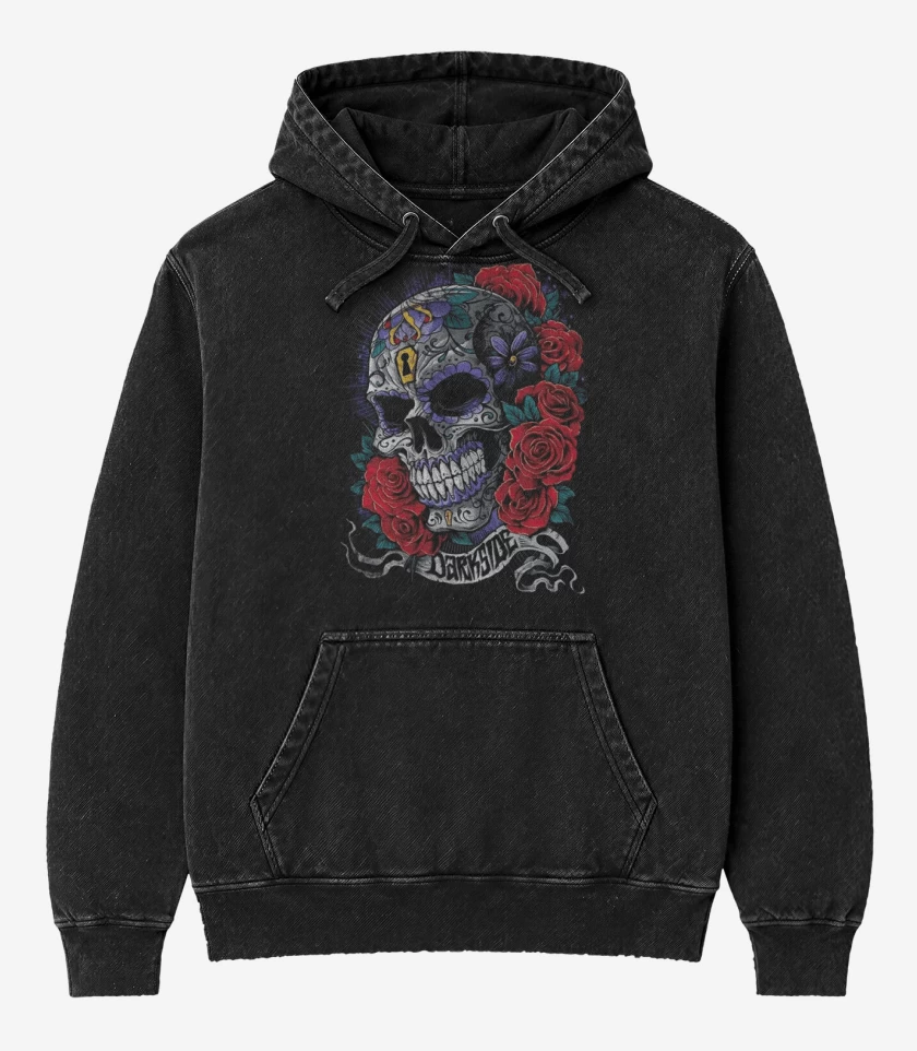 Poleron Canguro Acid Wash Negro de Skull sugar