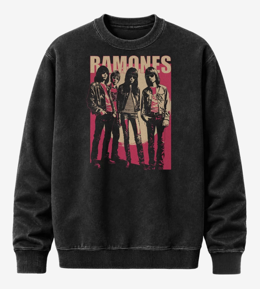 Poleron Polo Acid Wash Negro de Ramones Band