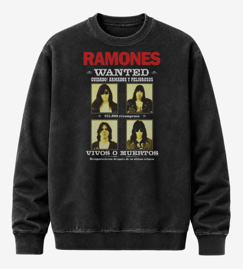Poleron Polo Acid Wash Negro de Ramones Wanted