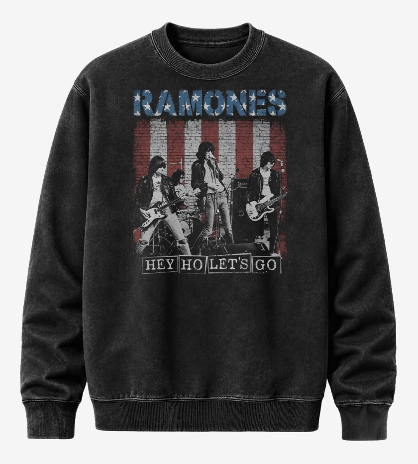 Poleron Polo Acid Wash Negro de Ramones Hey Ho Lets Go