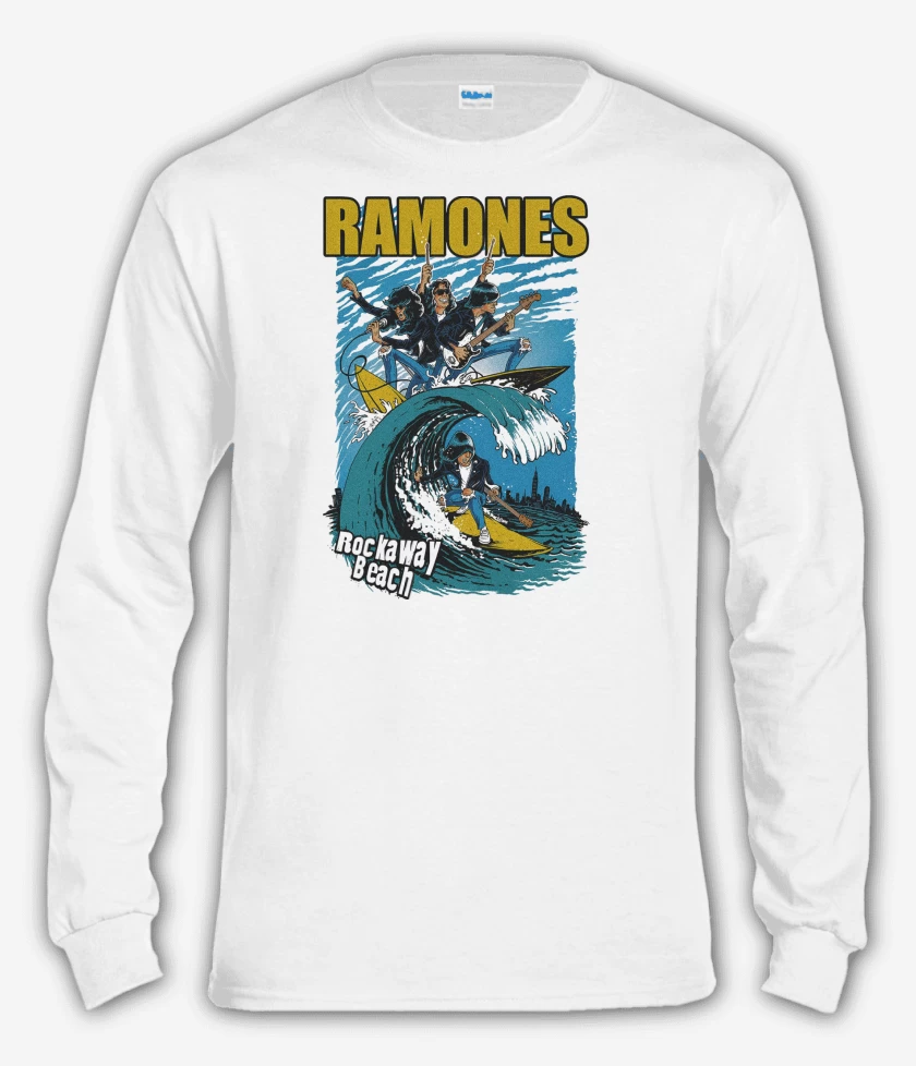 Polera manga larga Blanco de Ramones Rockaway Beach